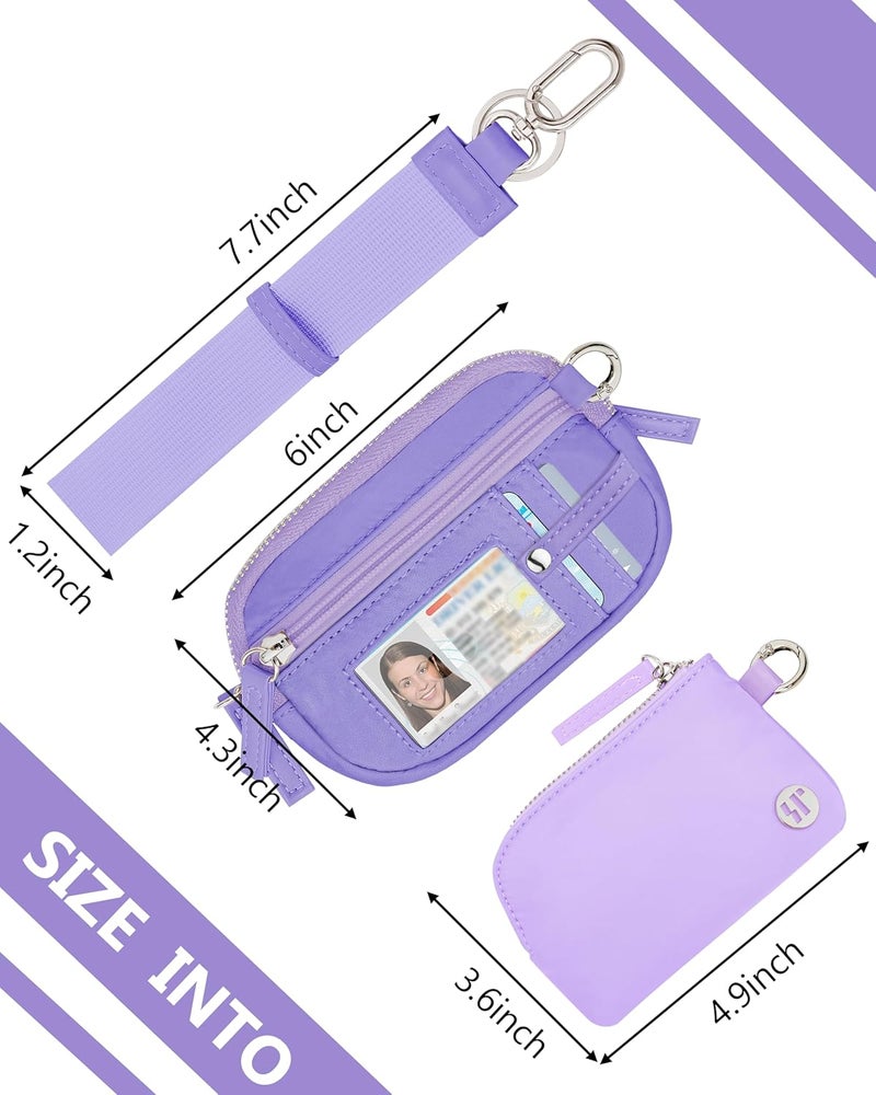 Sunpour Store Nylon Wallet Wristlet for Women,RFID Wallet Keychain Women,Small Wallets Woman with Wristlet,Coin Purse & Wrist Strap for Travel (Light＆Dark Purple) - Image 2